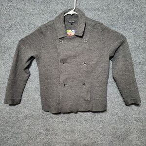 Eileen Fisher Merino Wool Pea Coat Womens L Gray Classic Preppy Felted Business